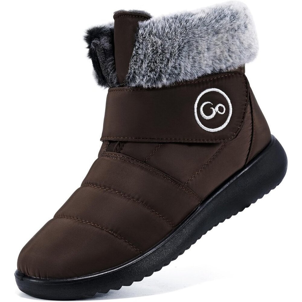 Women’s Dark Brown Winter Snow Boots Warm Waterproof Fur Lined Slip-Ons